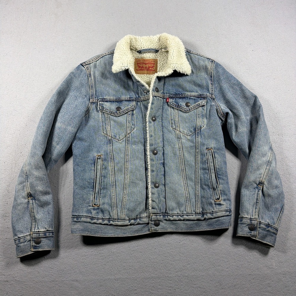 Levi's Sherpa Trucker Jacket Mens Small Blue Denim Lined Warm Winter Coat